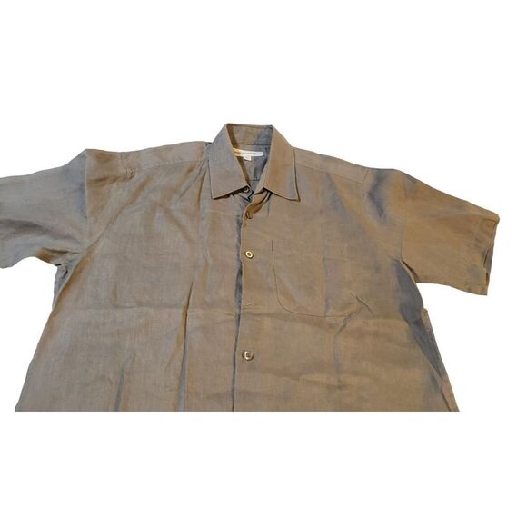 Pronto‎ Uomo 100% Linen Short Sleeve Button Down Shirt Brown Size L Designer - Picture 5 of 16